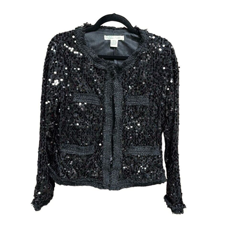 Sans Souci Women’s Black Sequin Boucle Jacket Size Medium NEW